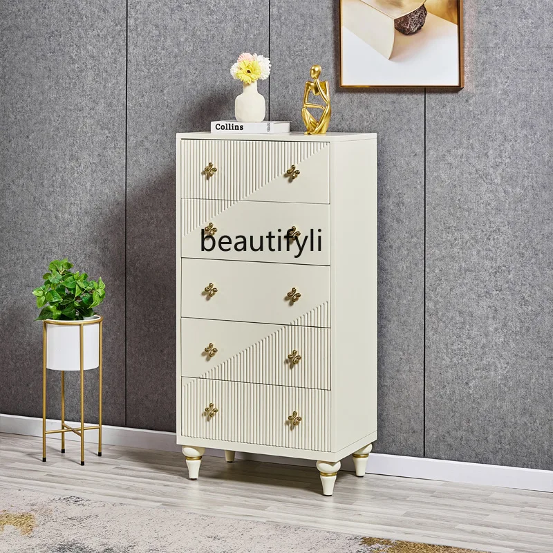 

Ivory White Chest of Drawers Light Luxury Entryway Italian Style Five-Drawer Modern Storage Living Room Furniture