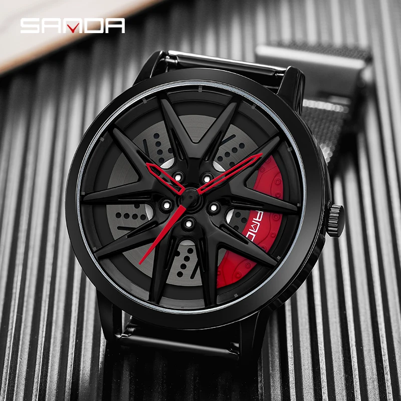 SANDA 1071 Luxury Fashion Waterproof Watch Sports Car Rim Hub Wheel Wristwatch Quartz Men's Watches Creative Relogio Masculino