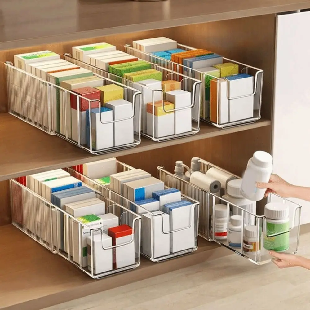 

Plastic Expandable Storage Box Large Capacity Transparent Medicine Storage Box with Dividers Makeup Storage Container