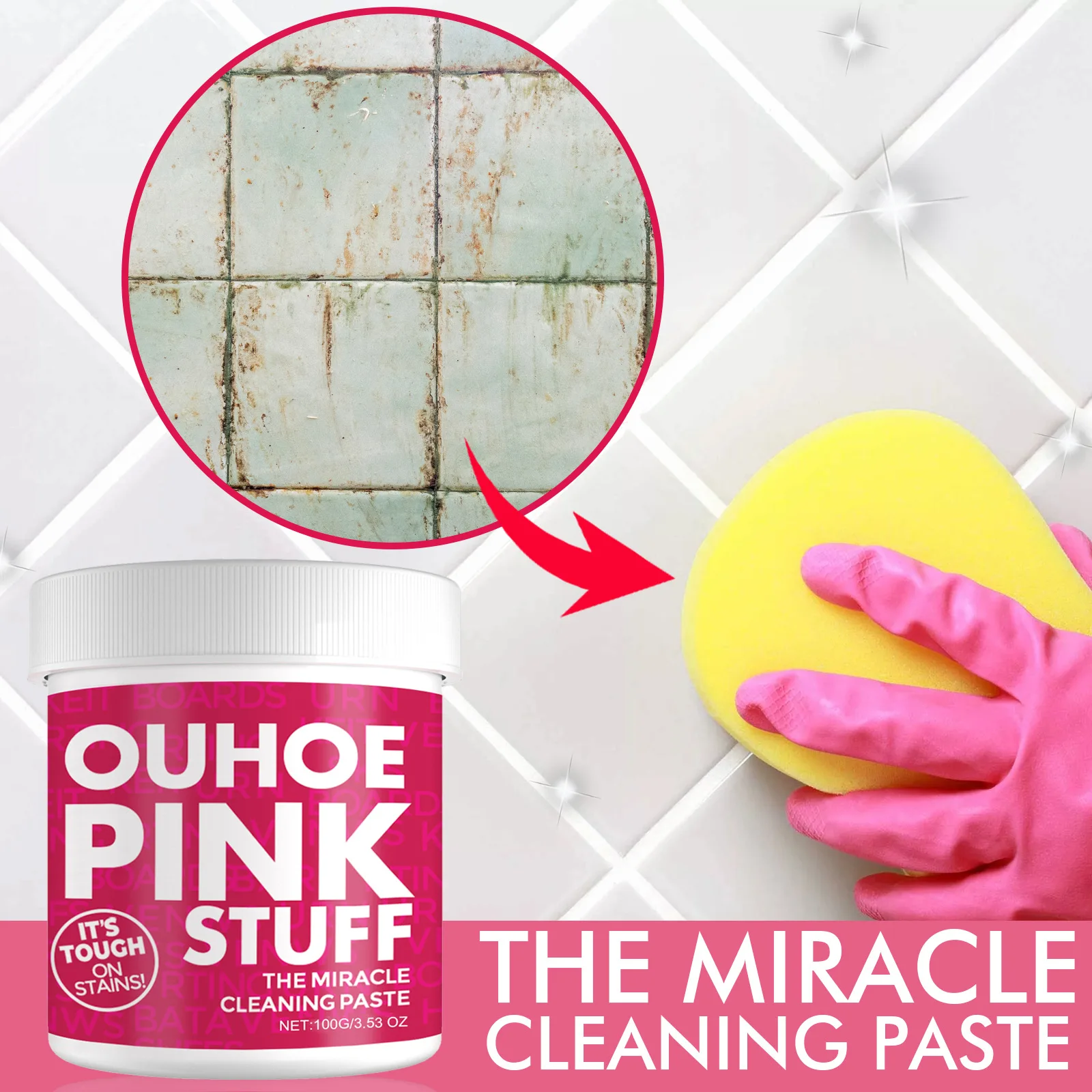 Pink Heavy Duty Cleaning Paste, 2 in 1 Kitchen & Bathroom Stain Remover, Eliminates Tough Grease, Oil Stains, Limescale & Soap S