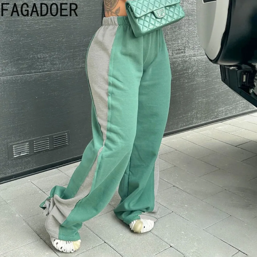 Fagadoer Autumn New Tracksuits Women Sport Casual Pants 2 Piece Sets Outfits Y2k Streetwear Crop Top + Wide Leg Sweatpants Baggy