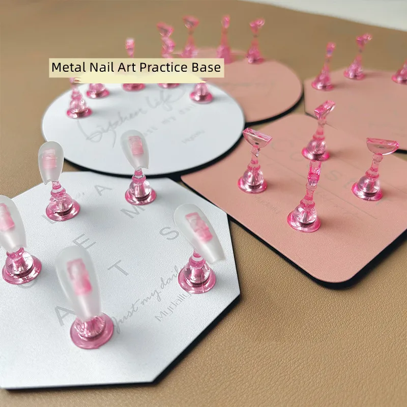 11pcs/1set Strong Magnetic Metal Nail Art Practice Chess Base Professional Nail Art Practice Plate Holder Manicure Display Stand