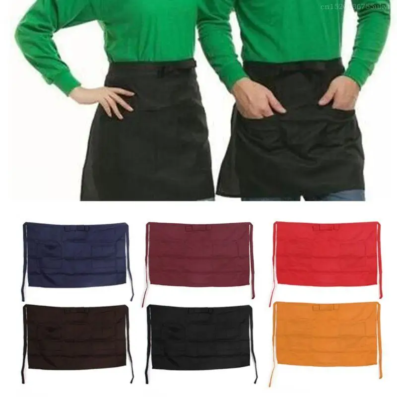 Waist Apron Half Short Polyester Waitress Waiter Kitchen Cafe Pub Work for Home Gardening Baking Cooking Anti-dirty F1FB