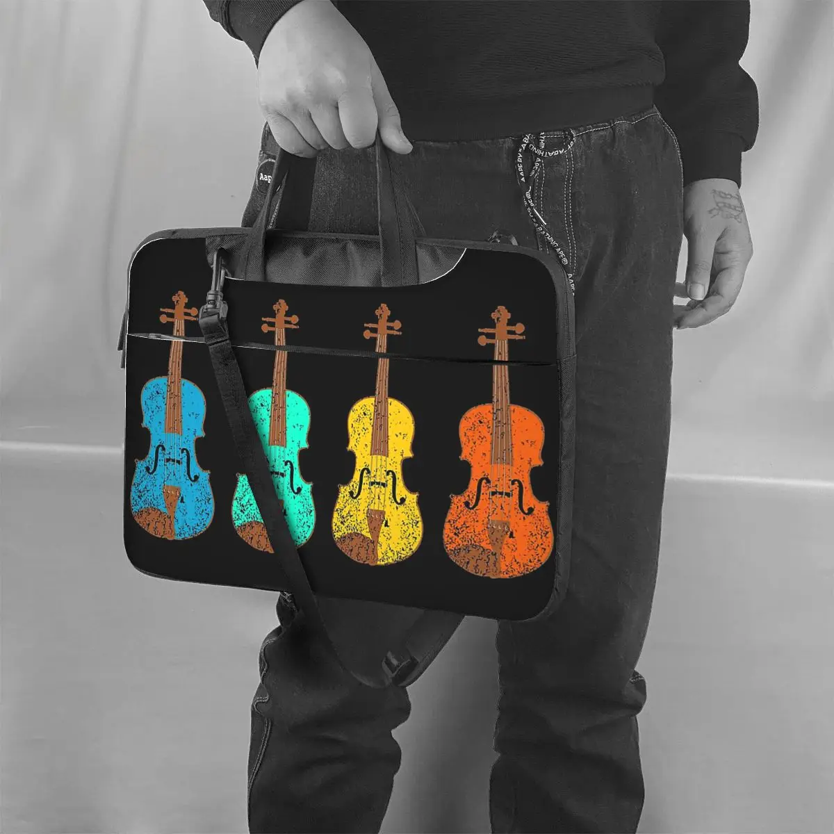 Bolsa retrô vintage para laptop para Macbook Pro Air, capa protetora para computador, bolsa para notebook crossbody, violino, 13 polegadas, 14 polegadas, 15,6 polegadas