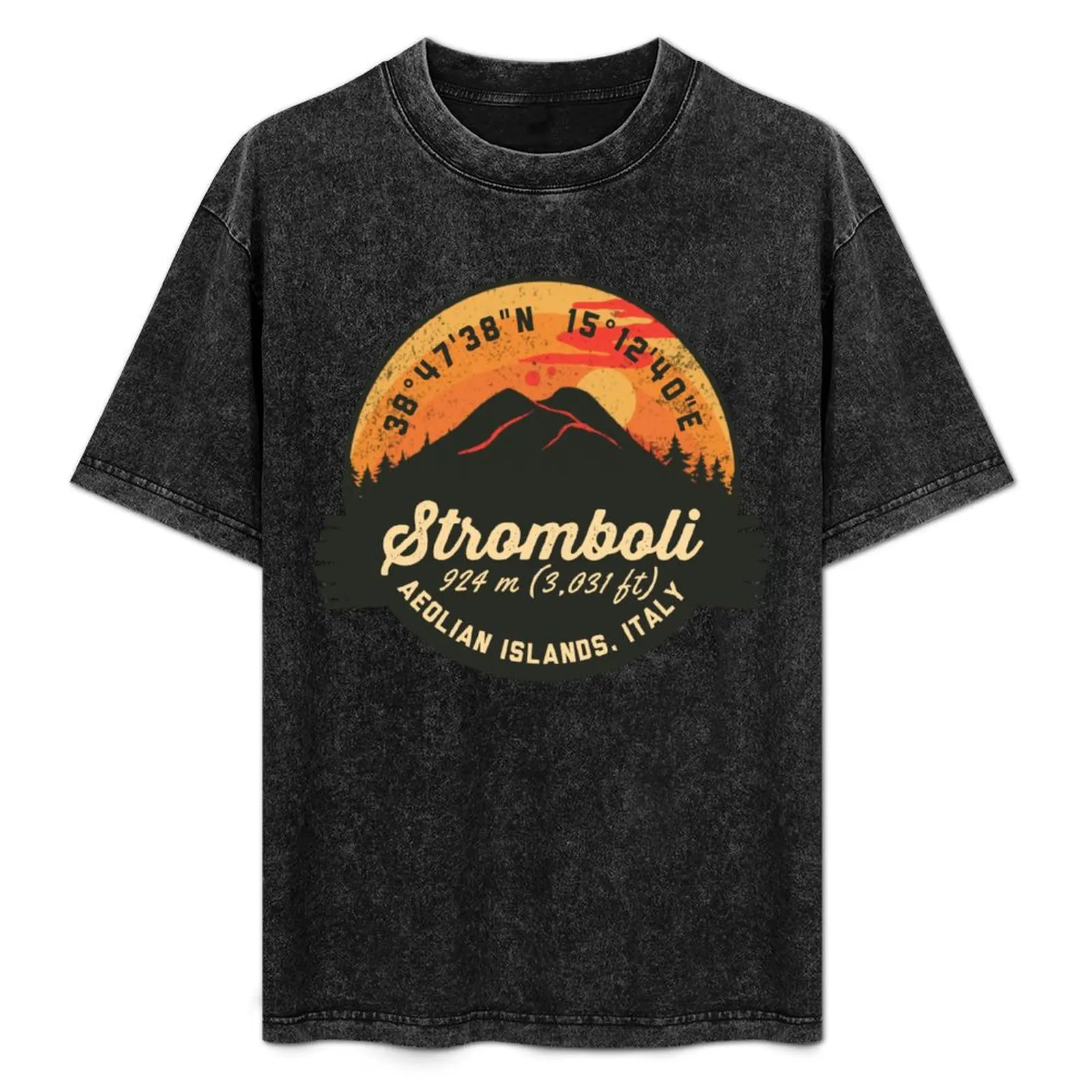 

Stromboli Italy Volcano Souvenirs Badge T-Shirt Vintage Style Printed Top