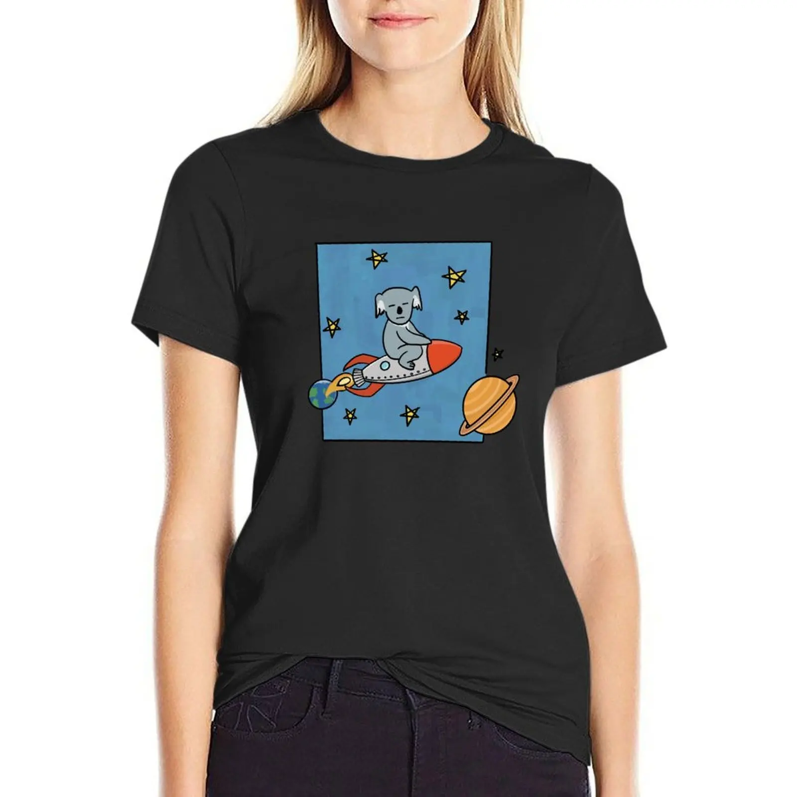 Koala on a Rocket T-Shirt female Short sleeve tee western t-shirt dress for Women
