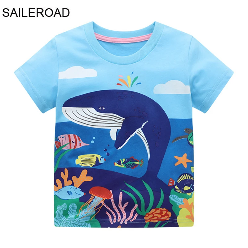 SAILEROAD Summer T Shirt Cotton Short Sleeve Cartoon Ocean Whale T-Shirts Kids Tee Girls Tops Boys Children Clothes