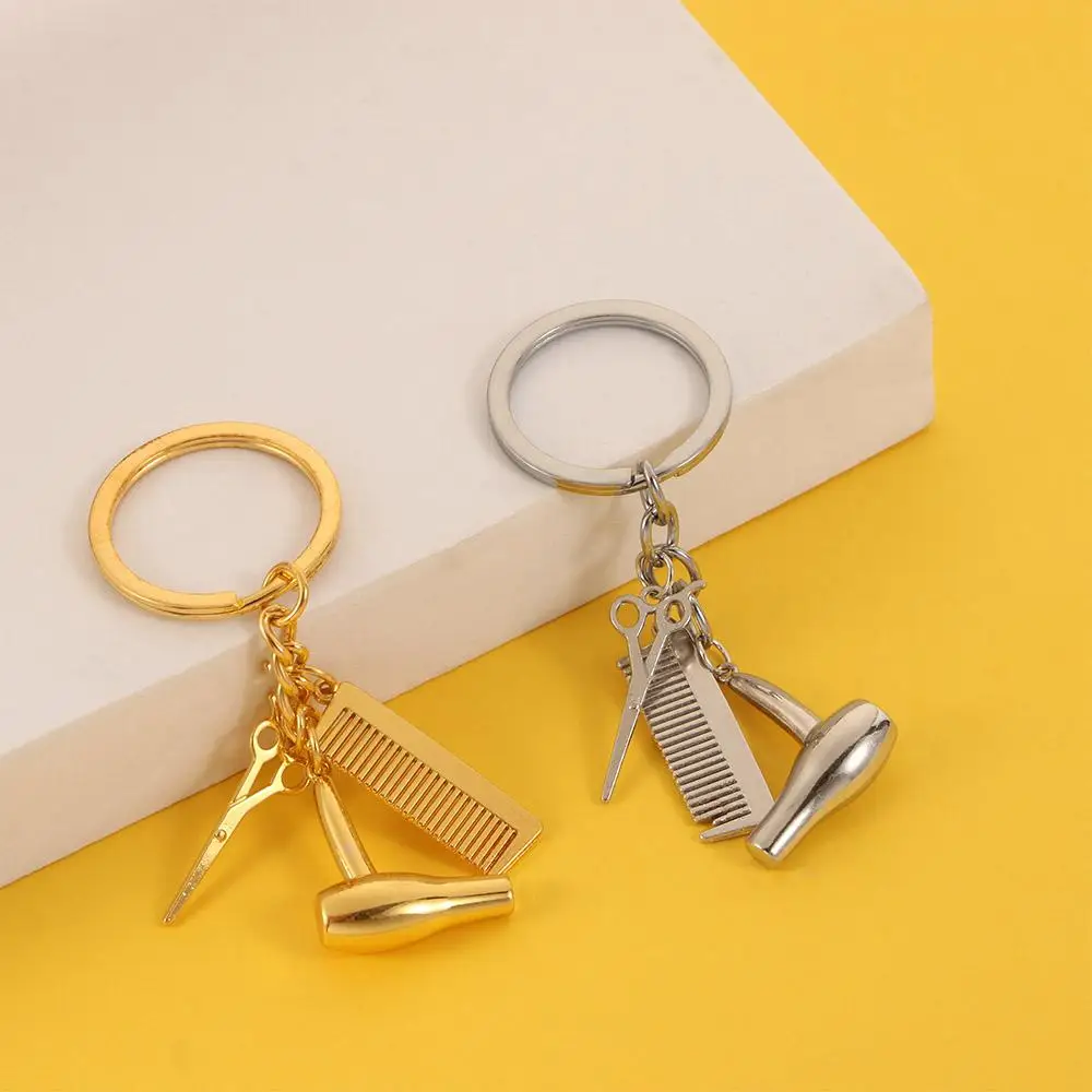 Decor Car Interior Accessories Simulation Keychain Barber Shop Tools Key Ring Comb Hair Dryer Keychain Scissors Pendants