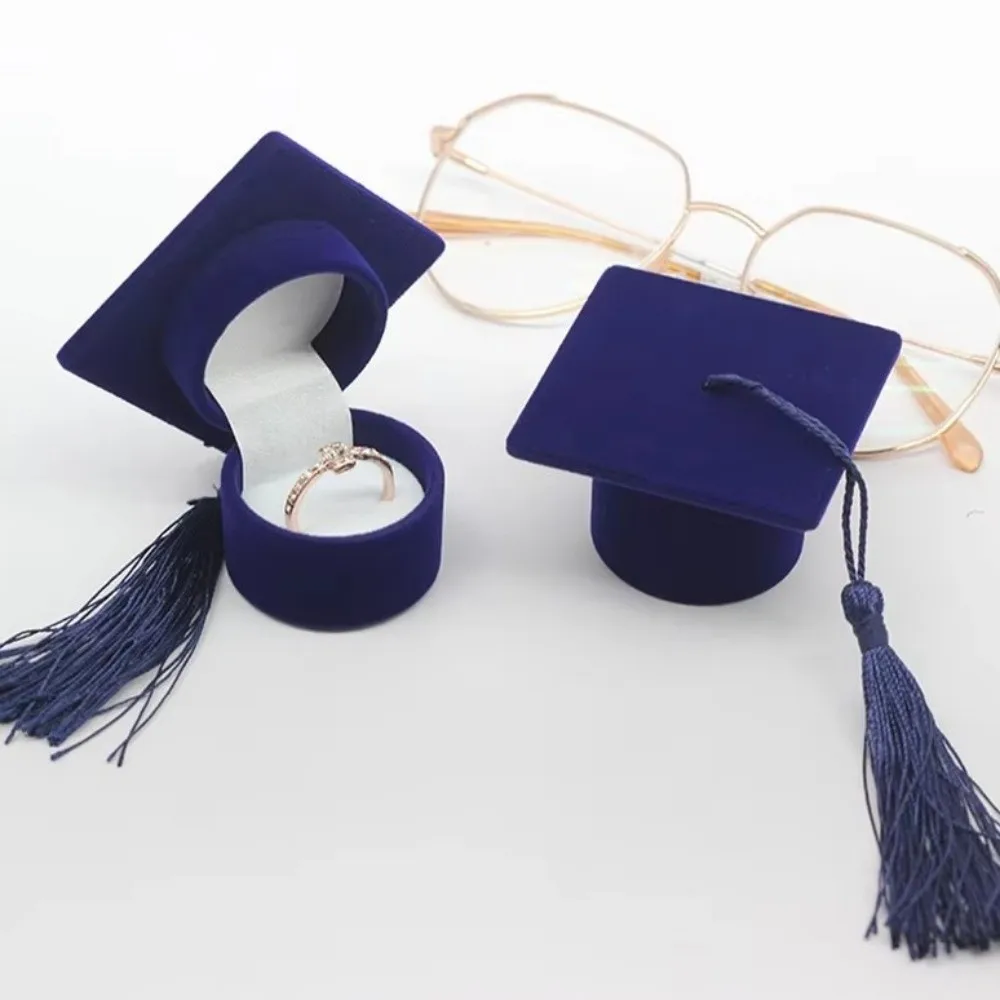 Velvet-Lined Graduation Cap Jewelry Box Multi-color Graduation Decor Phd Cap-Shaped Graduation Ring Box Compact Portable view 2