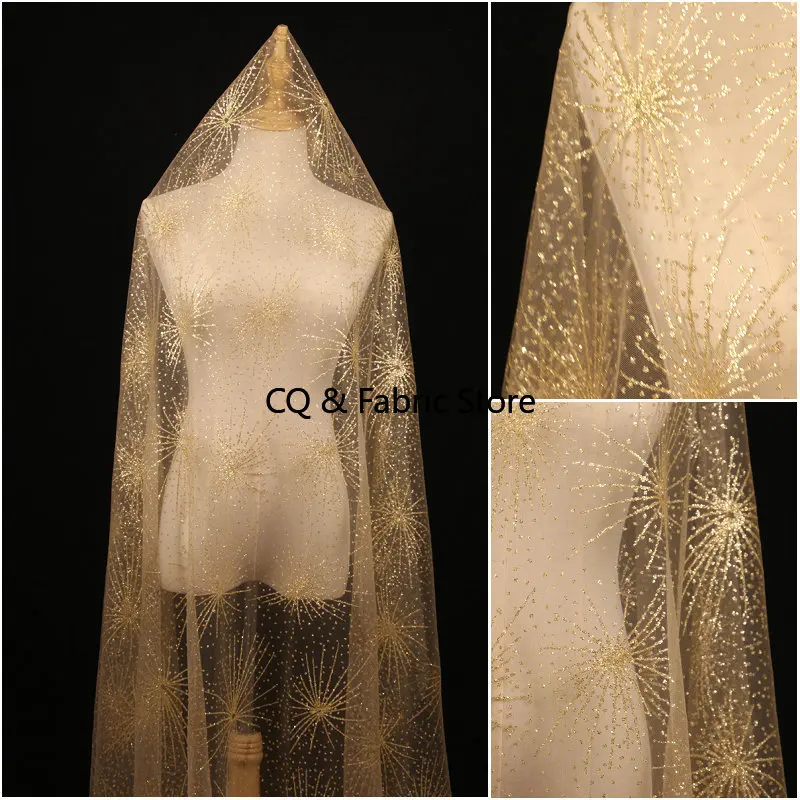 Gold glitter lace fabric Shiny Bronzing tulle Fabric For Girl Dress  Wedding Dress Bridal Veil party dress