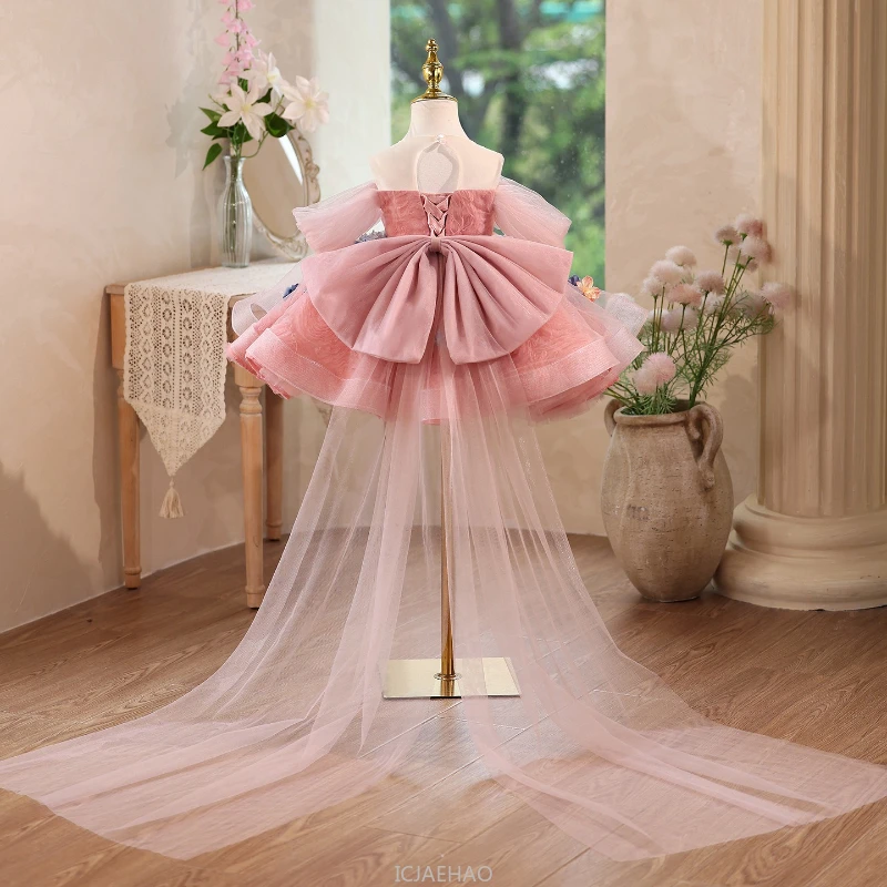 Elegant Dress For Girls Flower Princess Dresses Kids Birthday Party Pageant Gown Piano Recital Host Outfit Children Costumes view 3