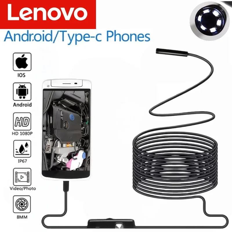 

Lenovo HD1920P эндоскопическая инспекционная камера TypeC мини-камера для осмотра IP67 автомобильный канализационный трубопровод бороскоп для Android IOS iphone