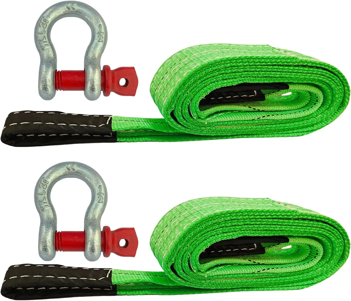 Correas de elevación de alta resistencia de 2" x 6.5' con anillas en D, capacidad de carga de 4400 libras para recuperación con polipasto y cabrestante (paquete de 2)