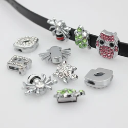 10PC/lot Hole 8MM Owl Turtle Music Note Slide Charm DIY charms Fit For 8mm Wristband Bracelet Straps Necklace Jewelrys Making