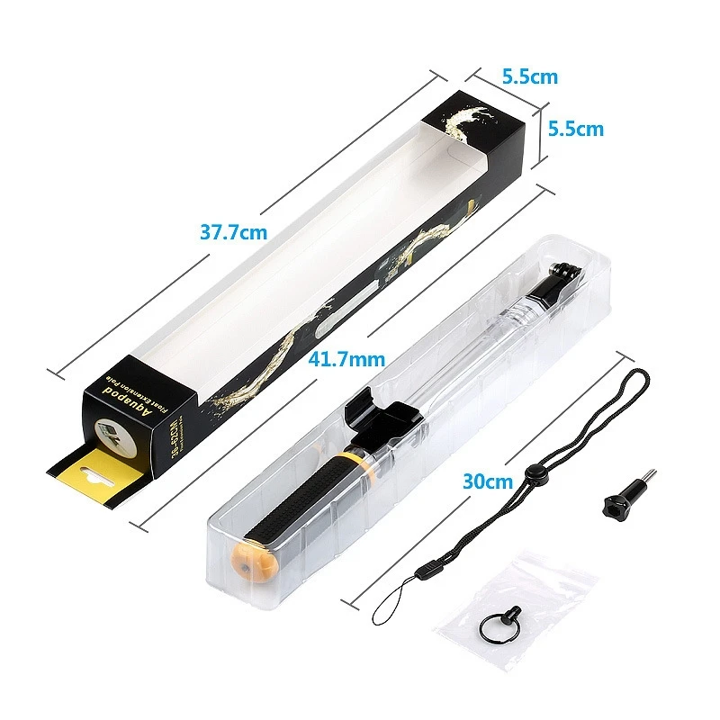 Transparent Retractable Selfie Stick Handheld Buoyancy Rod Mount For Gopro Hero12 Hero11 HERO10 9 8 7 6 5, Length: 36cm-61cm