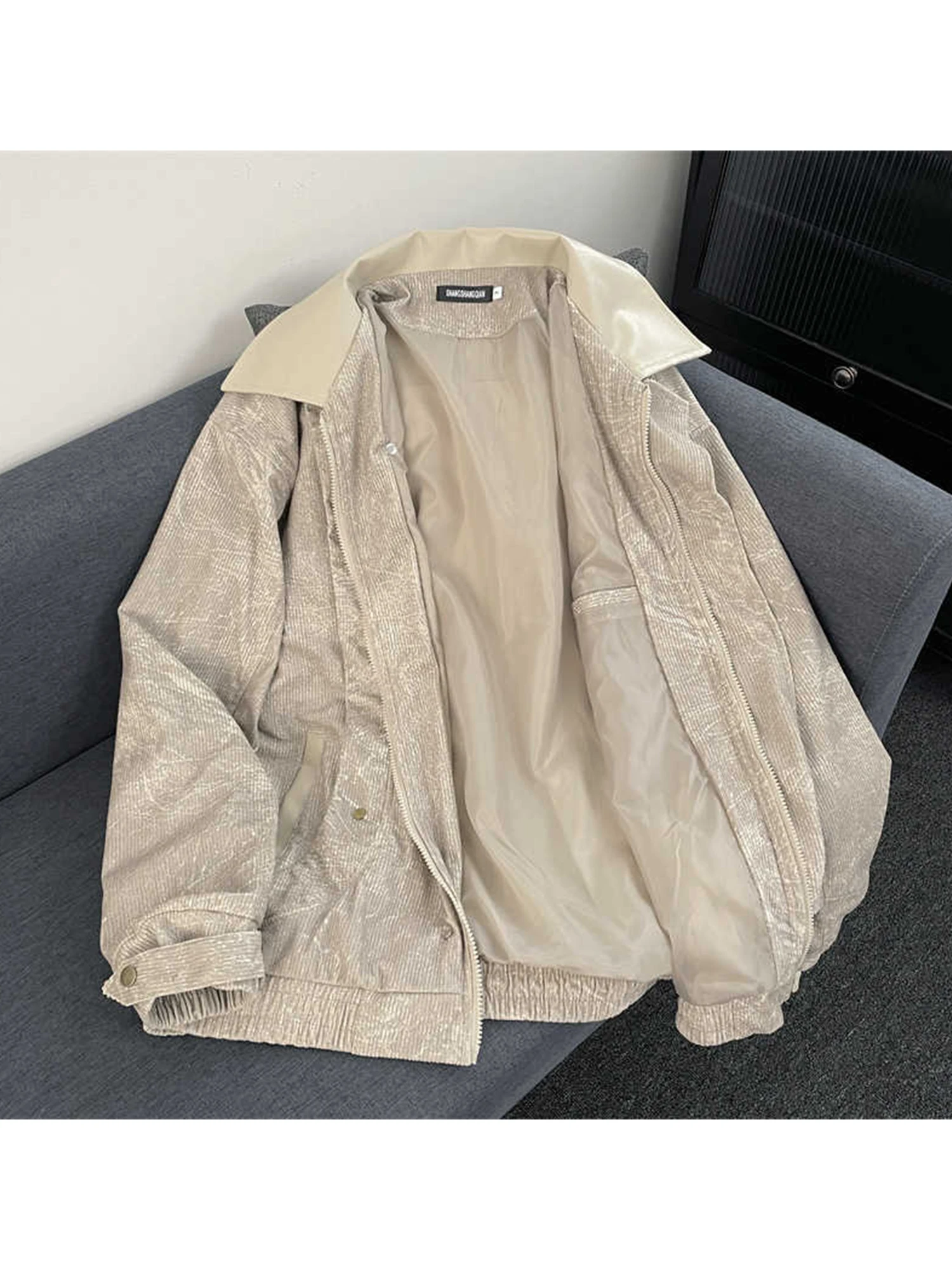 Women's Apricot Autumn Jacket Coat Harajuku Streetwear Long Sleeve Jacket Vintage Oversize Outerwear 2000s Fashion Clothes 2025
