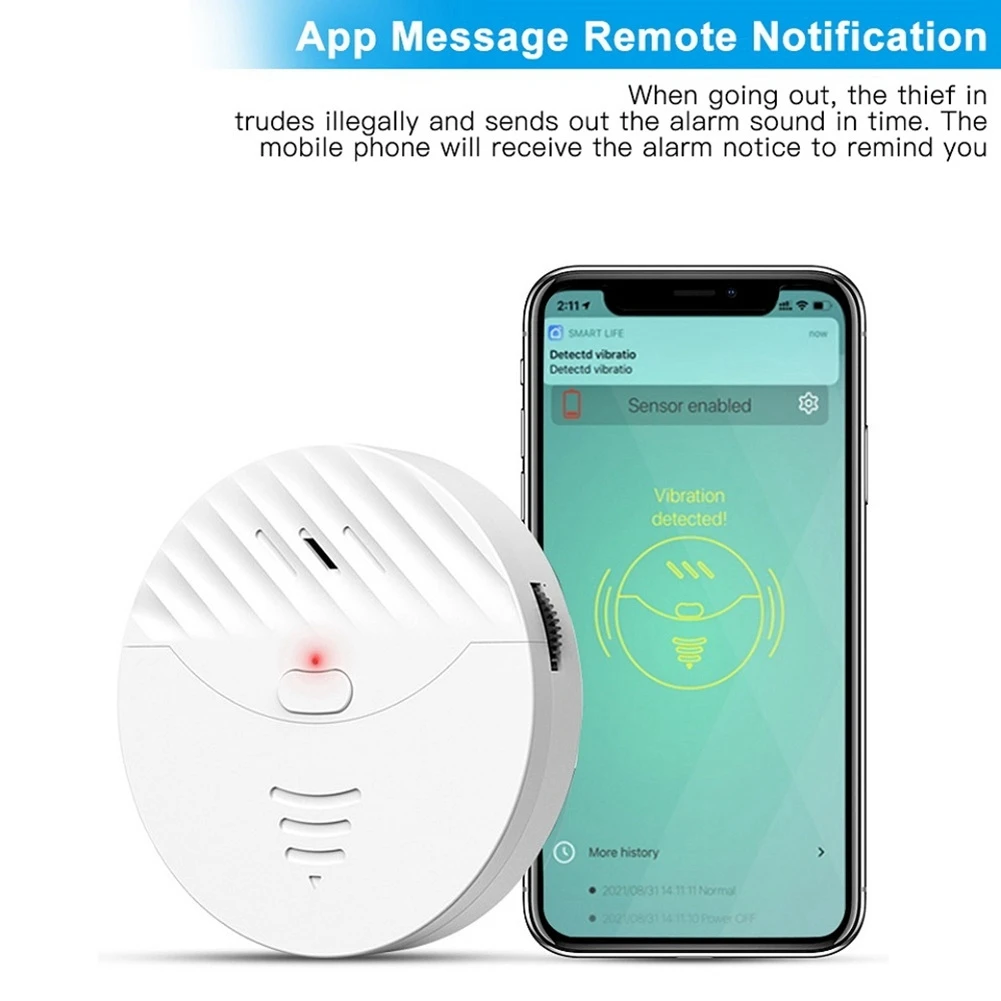 Tuya Smart Wifi Alarm Deur En Raam Trillingssensor Beveiliging Alarm Werkt Met Alexa, Smart Life (Zwart)