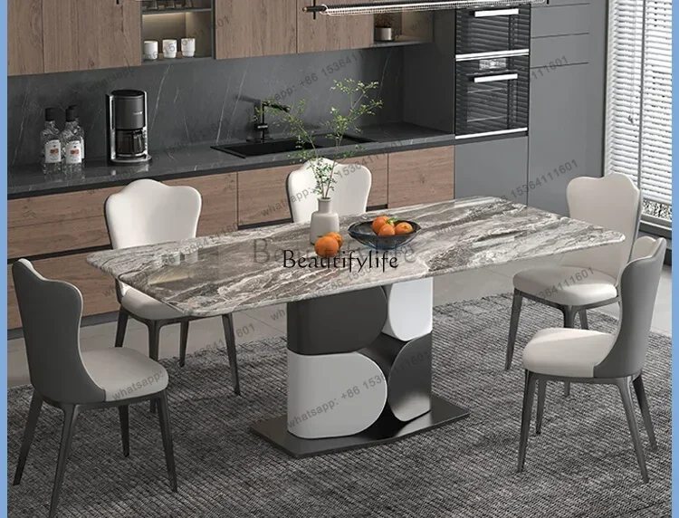 

13Venice Brown Natural Marble Dining-Table High-End Custom Imported Luxury Stone Rectangular