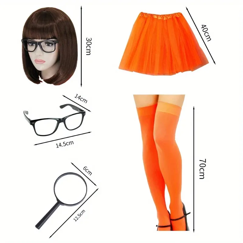 Ecoparty Halloween-Kostüm für Erwachsene, klassisches Filmcharaktere-Kostüm mit Bob-Perücke, langärmliges Rollkragen-Crop-Top