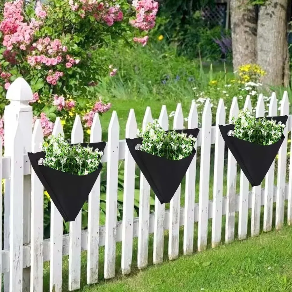 1/3/6pcs creative black triangular balcony hanger non woven fabric new outdoor indoor wall hanging basket potted plant bag