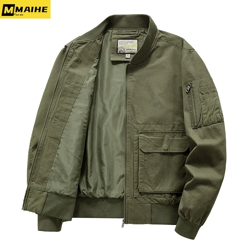 Autumn/Winter MA1 Cargo Jacket Men's Vintage Oversized Three-dimensional Pocket Baseball Uniform Gorpcore Men's Army Green Coat