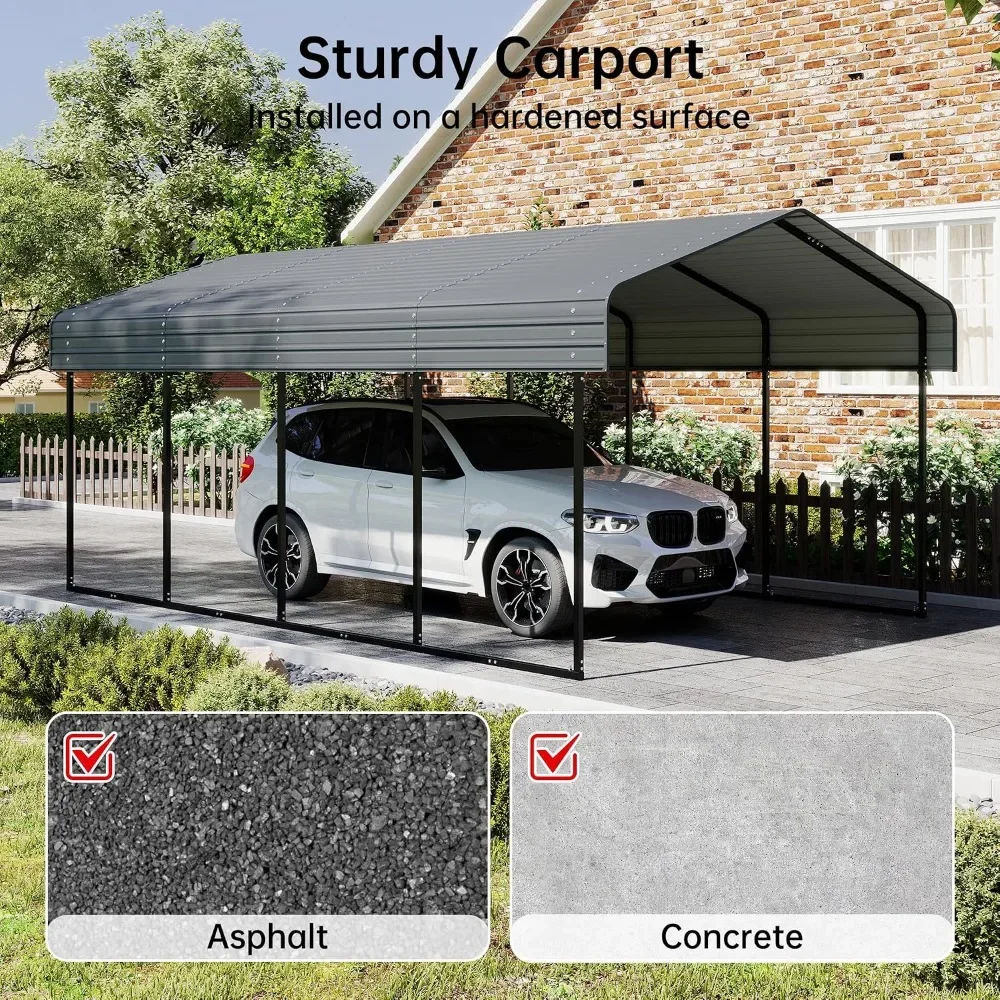 HOT 12 x 20 FT Heavy Duty Metal Carport, Horizontal Roof, Reinforced Frame with Base, All Season Outdoor Canopy