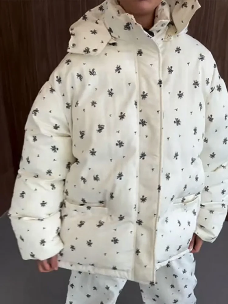Casual Print Hoodie Loose Coat Women All-match Full Sleeve Thicken Zippers Oversize Coats Female 2026 Autumn Winter Lady Outwear