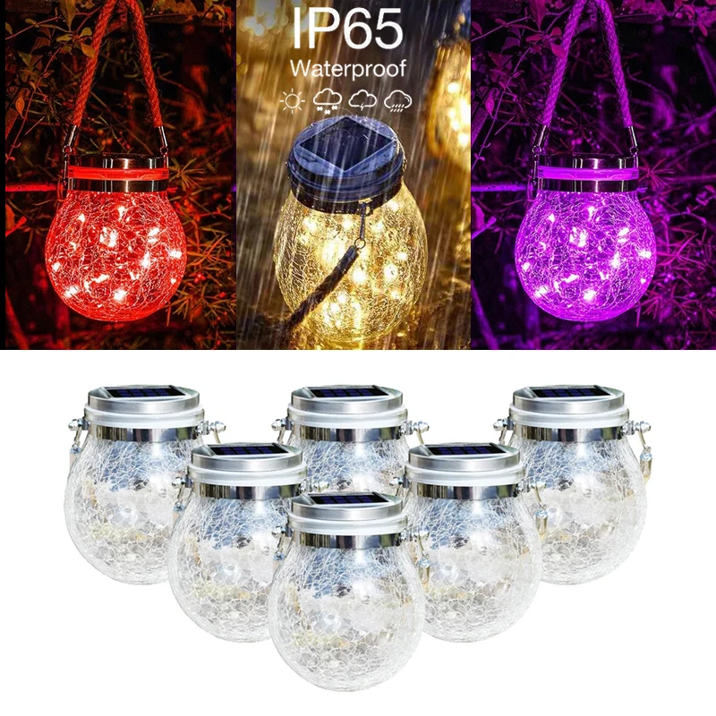 Solar Led Garden Lamp Christmas Cell Fixture Tree Jar Decoration Street Outdoor New Year Party Hanging Night Lights Sunlight