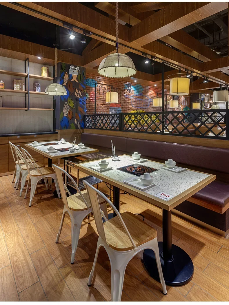 

fish hot pot restaurant seating sofa themed restaurant table and chair combination barbecue restaurant iron art backrest chair
