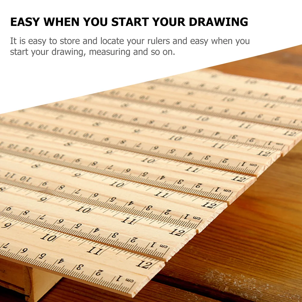 20 Pcs Wooden Ruler Straight Rulers Drawing Measuring Measure Supplies Office Bulk for Aesthetic Woodworking Student