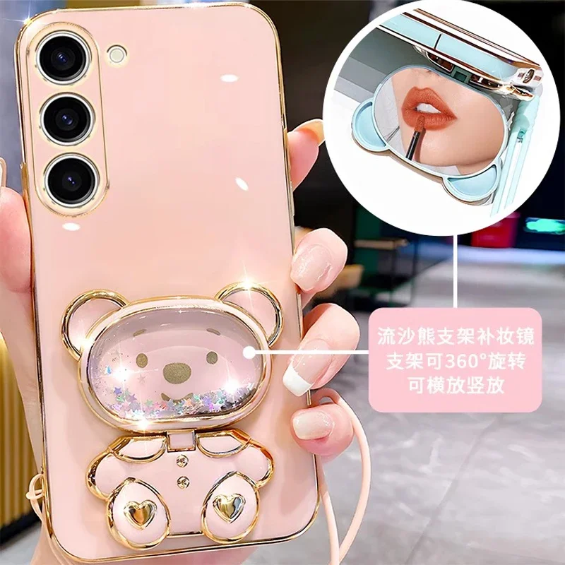 Mirror Quicksand Bear Case For Samsung S24 S23 Ultra S21 S22 Plus S23 FE Note 10 Plus S20 FE S23 S8 Plus Silicone Cover