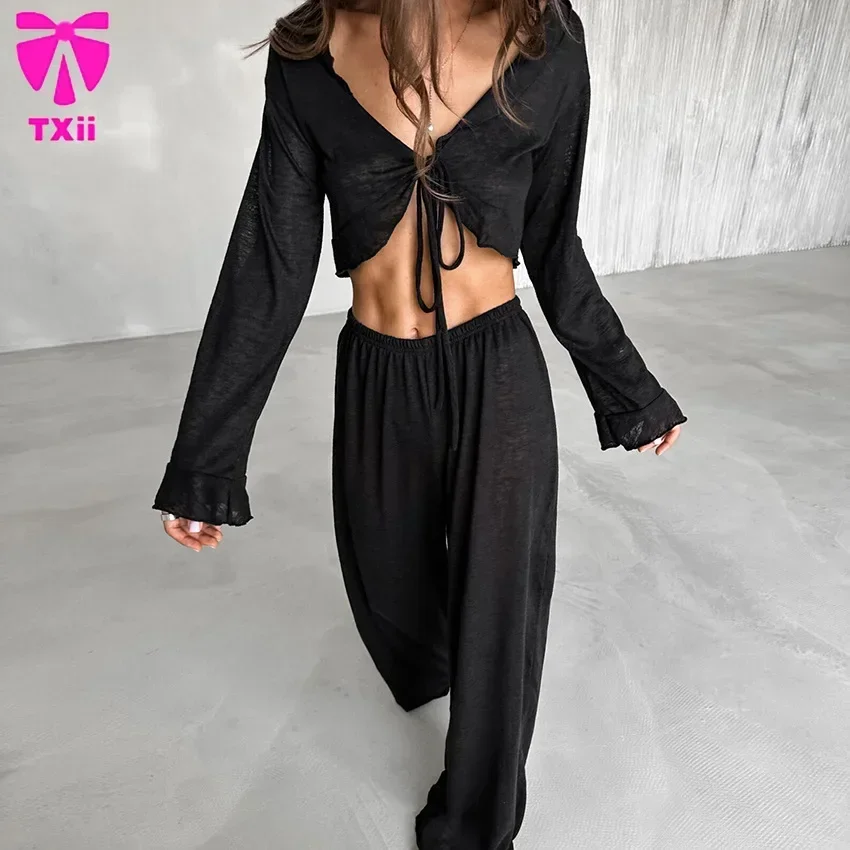 2024 European and American Autumn New Modal Long Sleeve Pants Pajamas Women Fashion Casual Loose Home Clothes