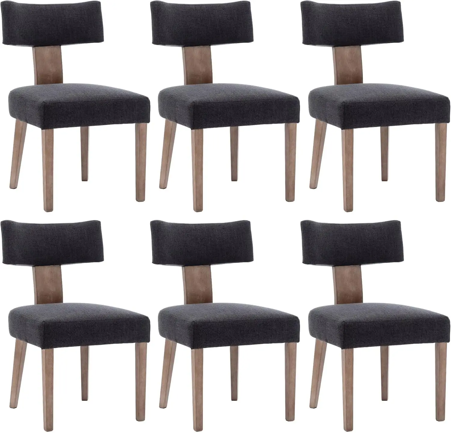 

Modern Dining Chairs Set of 6 Comfy Upholstered Side Chairs Wood Legs Linen Fabric Dining Chairs Curved Wingback for Charcoal