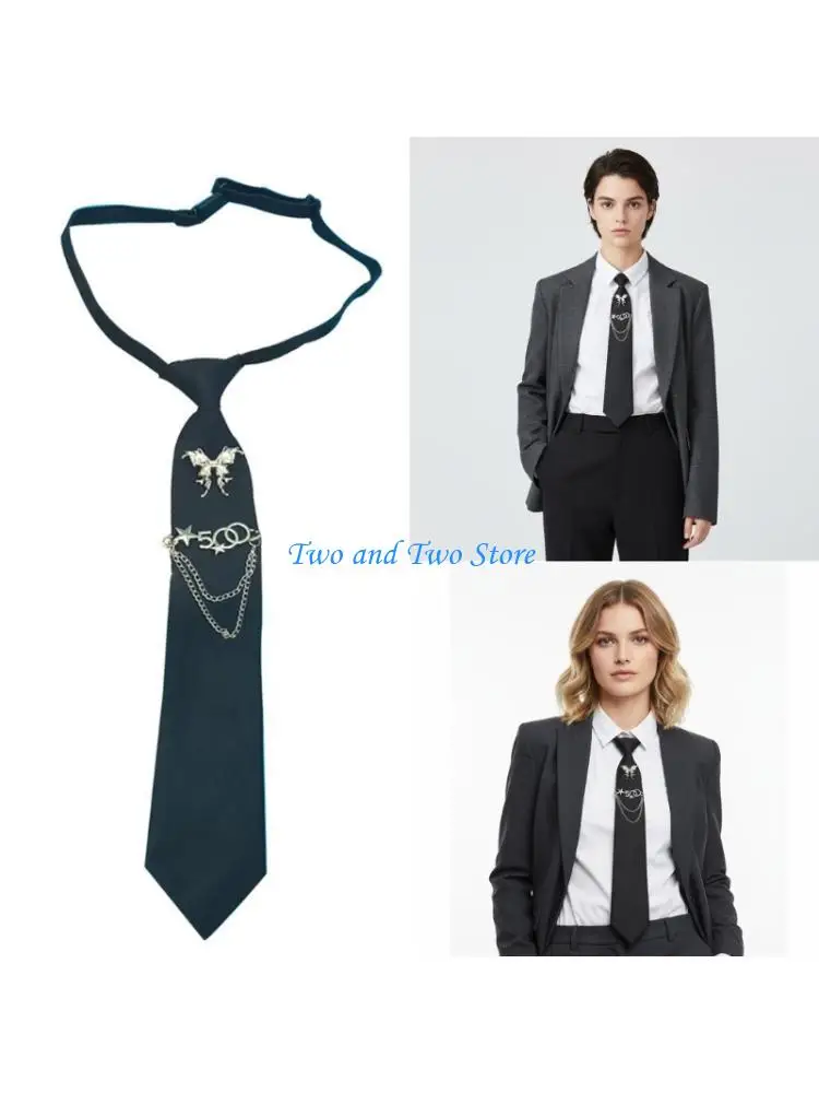 HX6F Black Ties for Women Adjustable Schoolgirl Uniform Pre Tied Black Neck Tie