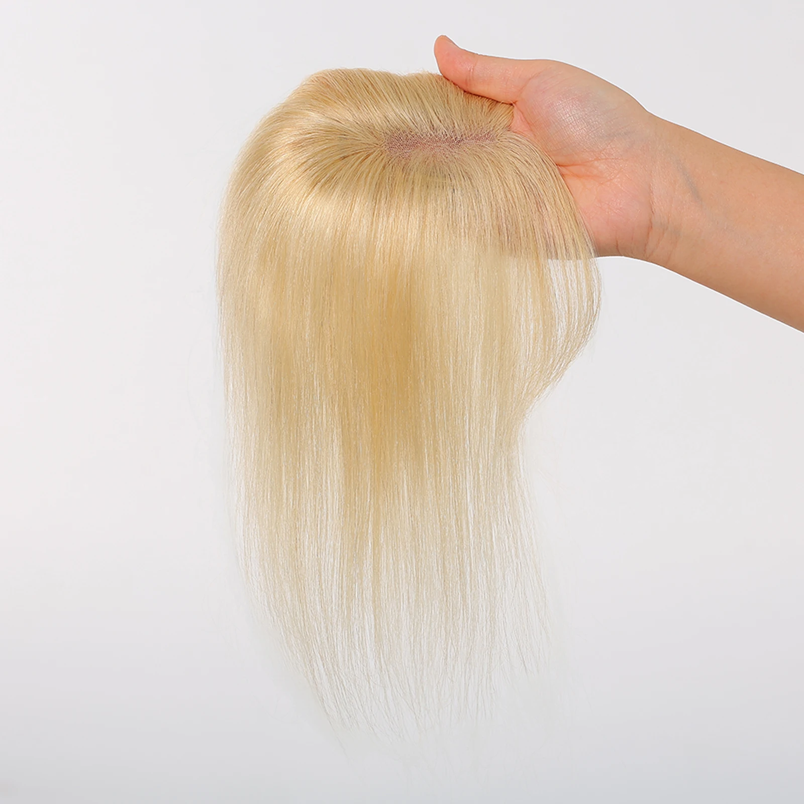 100% ผมมนุษย์ Toppers สีบลอนด์ตรงผมชิ้น Air Bangs คลิปในฐานลูกไม้ต่อผมสําหรับผู้หญิงสวมใส่ง่าย