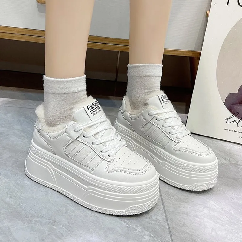 8 سنتيمتر أزياء مريحة زيادة الأحذية الجلدية عارضة الأحذية القطنية الدافئة كعب سميك منصة تنوعا مكتنزة التسلل أحذية رياضية