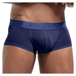 JOCKMAIL Solid Color Boxer Men's Ice Silk Underwear Sexy Underpants Shorts Male Letter Print Panties Pouch Soft Briefs Cuecas