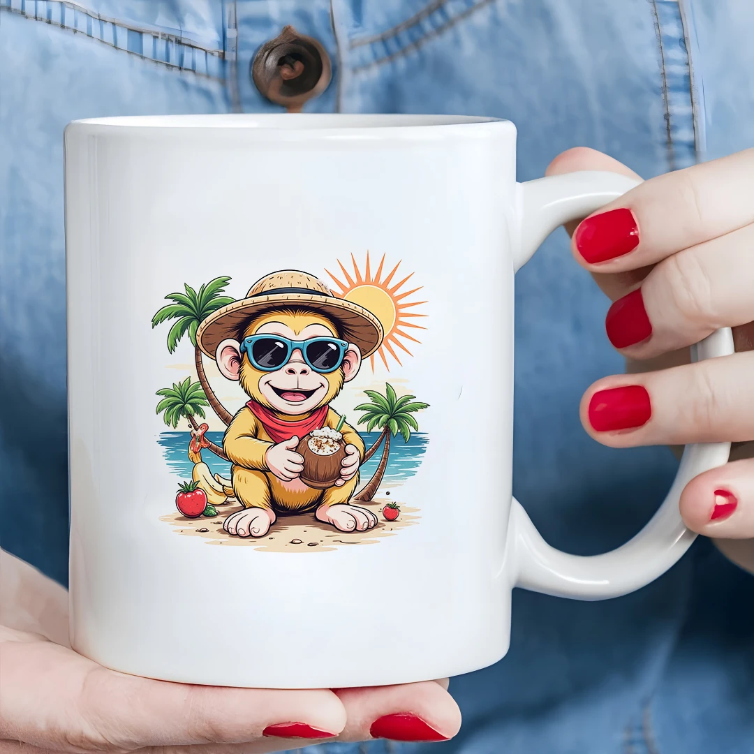 

Summer Coconut Monkey Cartoon Cup 11oz Kids Cold & Hot Beverage Cup Christmas Gift Family Office Cup