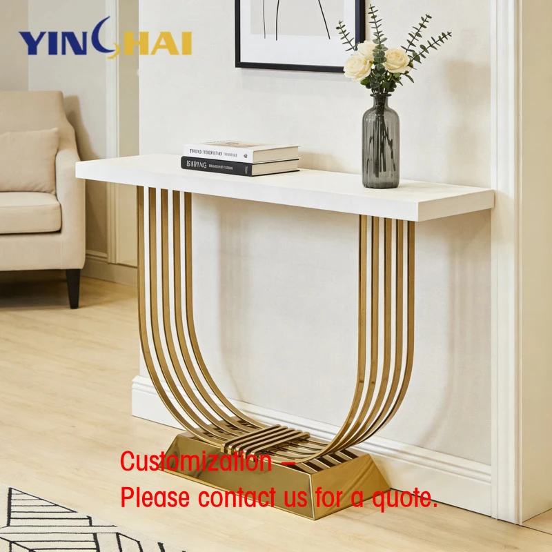 custom.Modern U-shaped Luxury Marble Console Table Stainless Steel Frame Gold Multi-functional Dining Living Room Furnitu