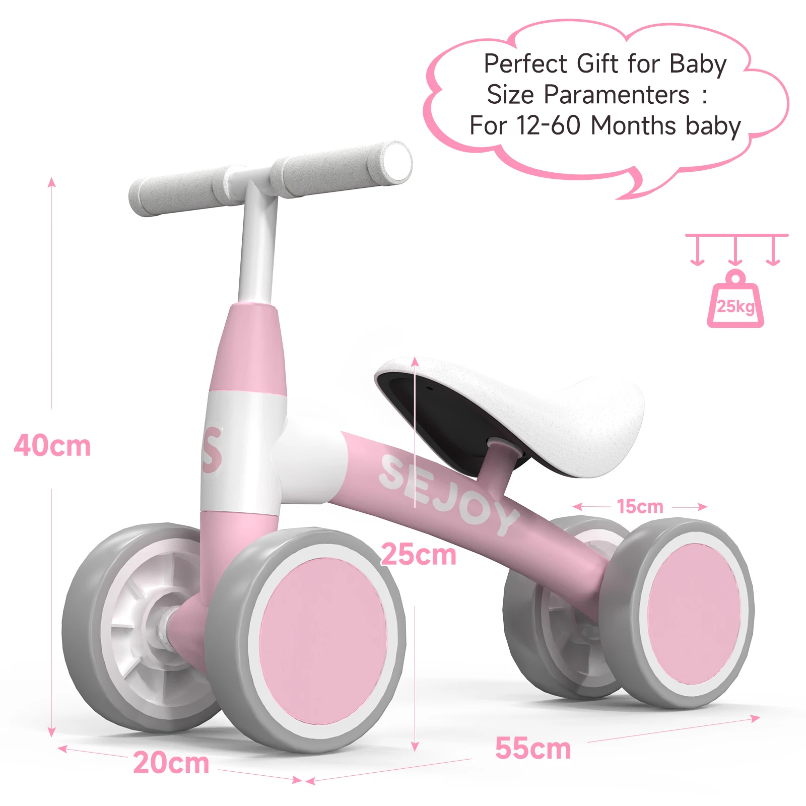 لعبة ركوب الأطفال الصغار من سيجوي، دراجة توازن للأطفال بعمر 12-36 شهرًا، دراجة أولى للأطفال الصغار، هدايا عيد الميلاد للأولاد والبنات، أخضر/وردي