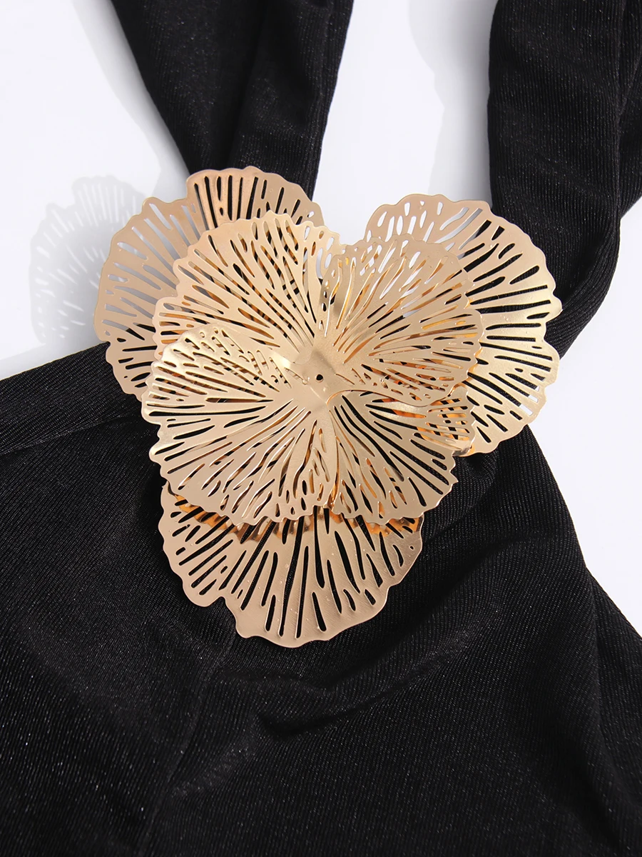 Sólido magro vestidos longos para mulheres halter pescoço sem mangas emendado apliques cintura alta temperamento vestido roupas femininas