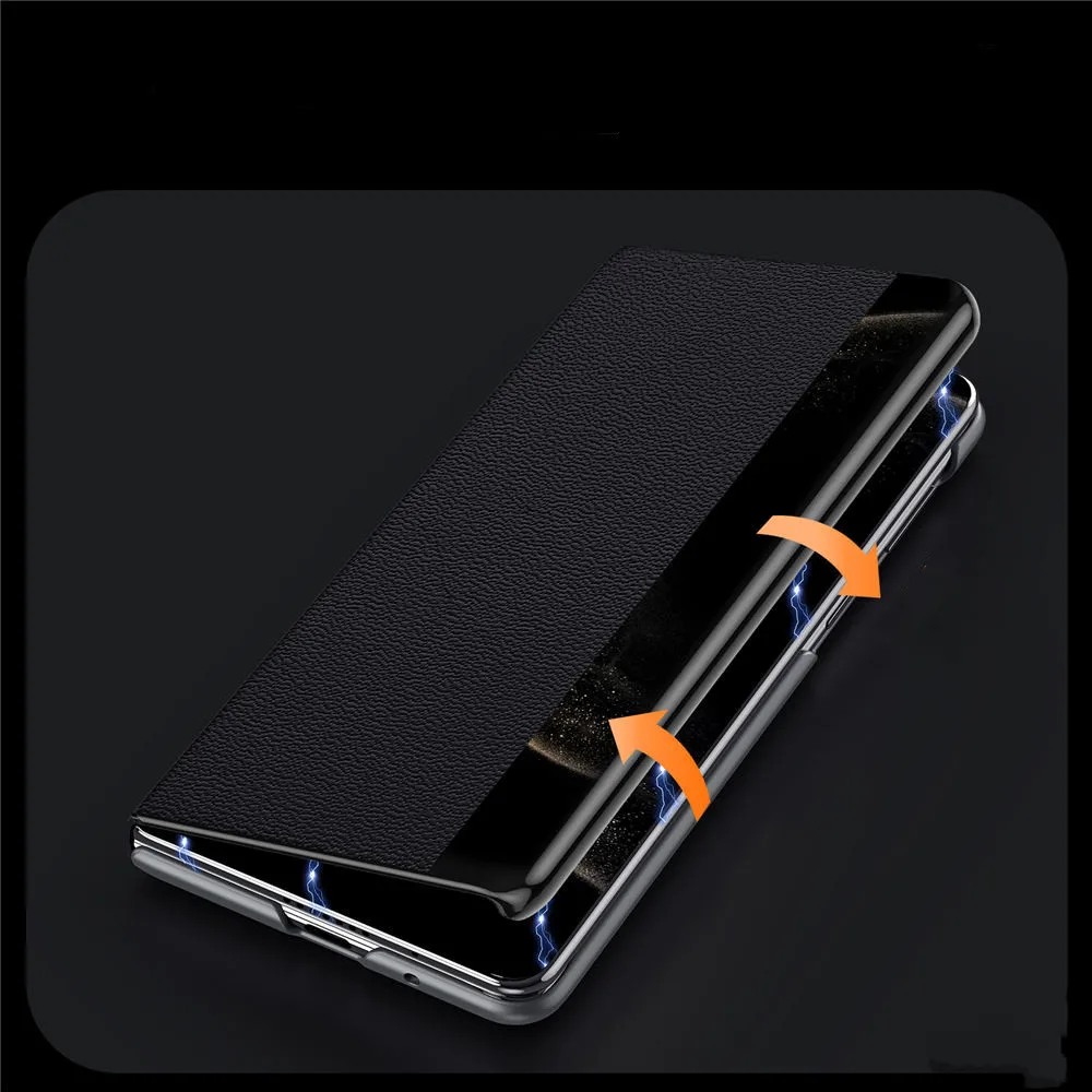 Huawei Mate x6-高級天然牛革フラップケース,ビジネスバンド