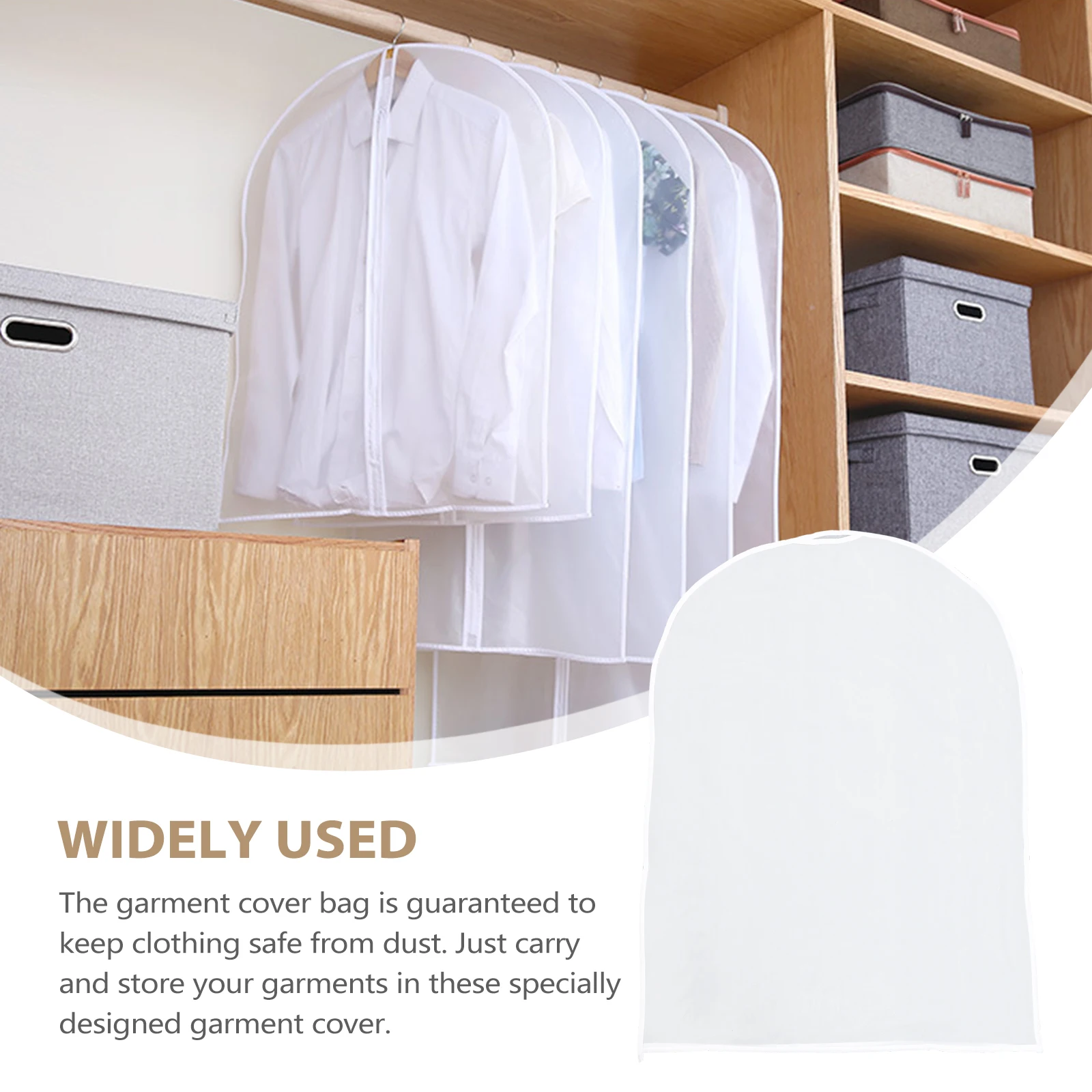 

10 Pcs Clothes Dust Cover Clothing Bag Dress Storage Overcoat Hanging Pocket Wardrobe Home White Travel