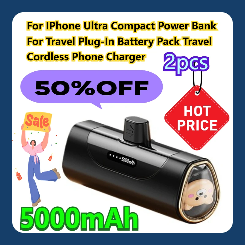 

For IPhone 5000mAh Ultra Compact Power Bank For Travel Plug-In Battery Pack Travel Cordless Phone Charger 2pcs