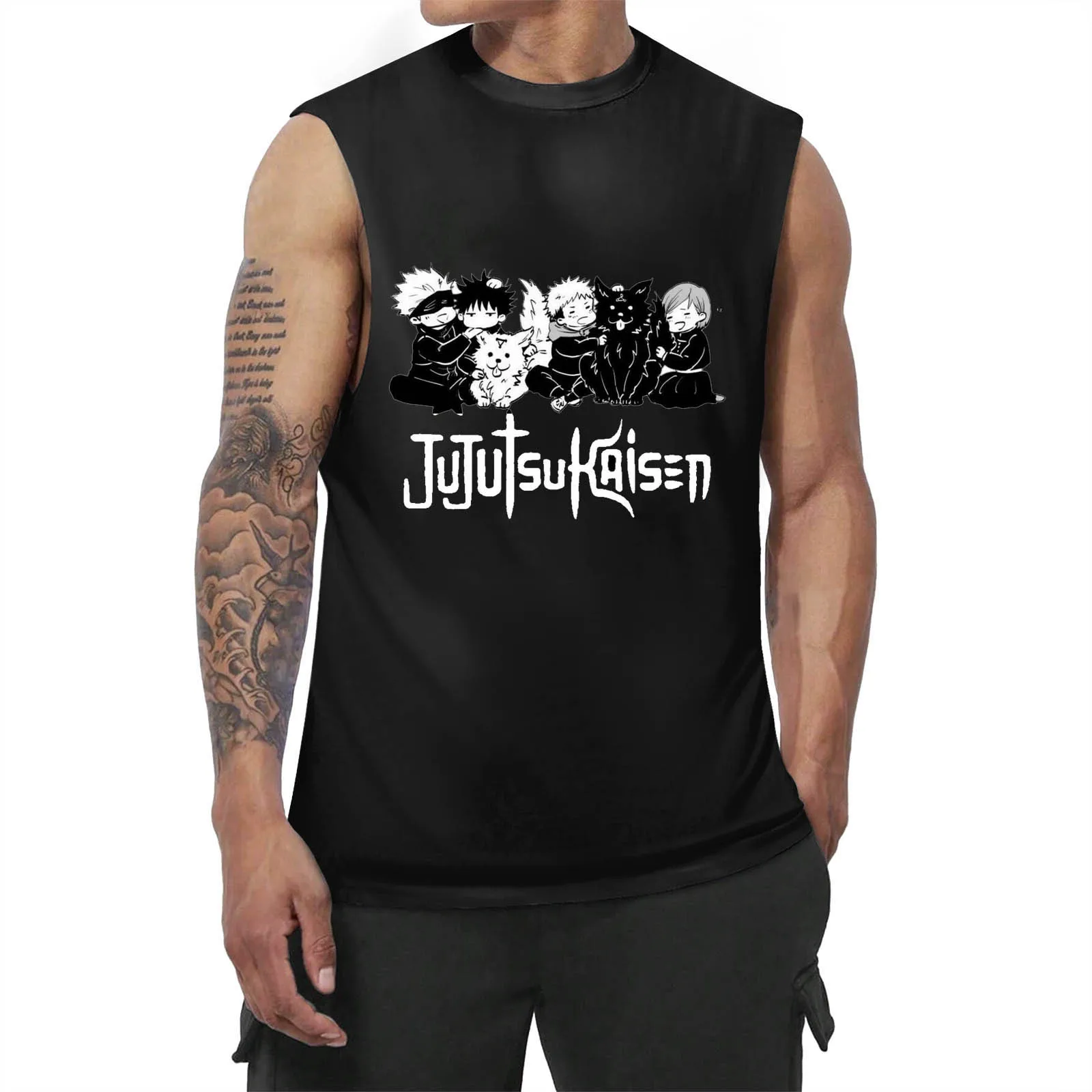 

Anime Jujutsu Kaisen Suguru Geto graphic Kawaii print fashion summer men Sleeveless T-shirt round neck Casual Vest Male Tank Top