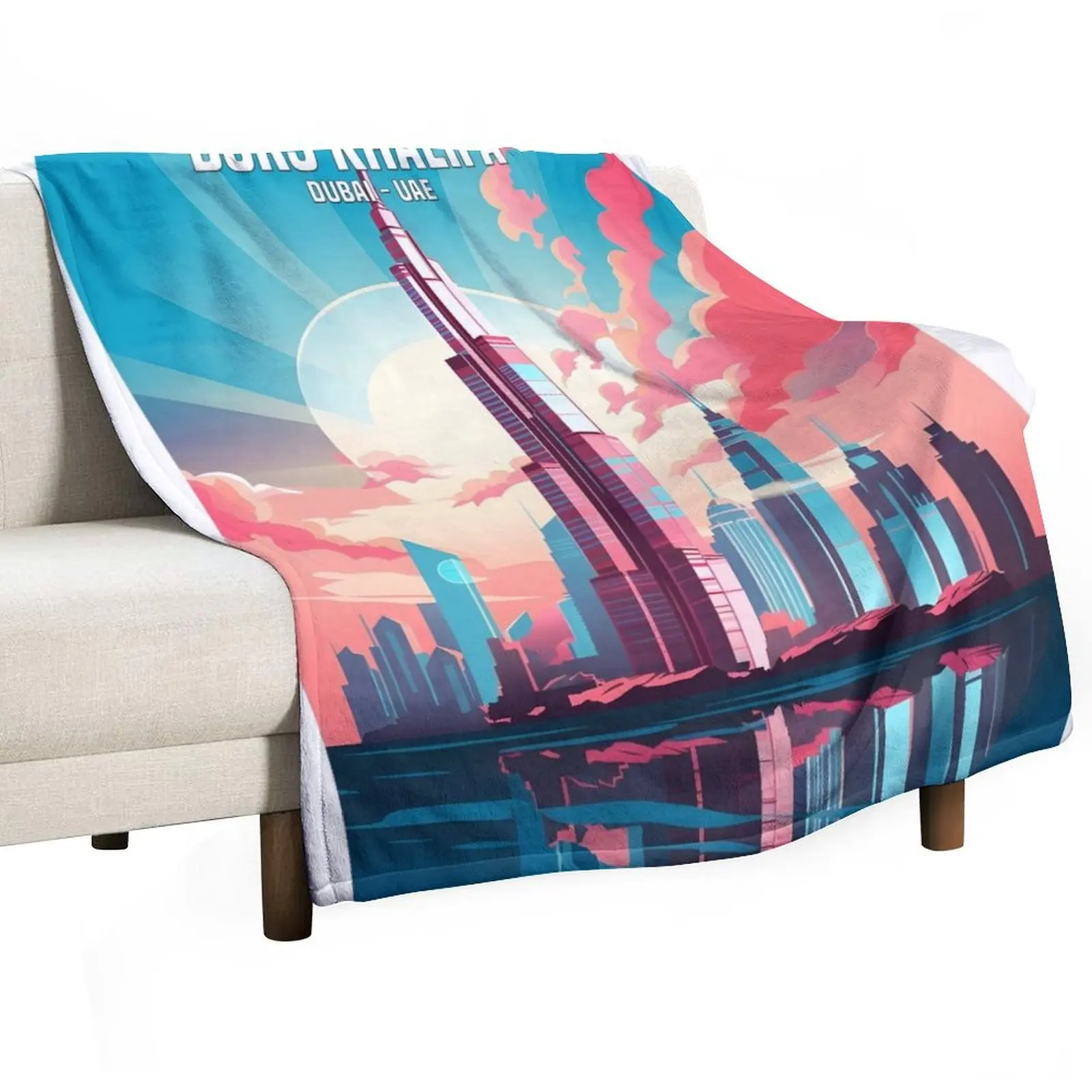 Burj Khalifa in Dubai, UAE travel poster Throw Blanket Tourist Winter beds Retros Blankets