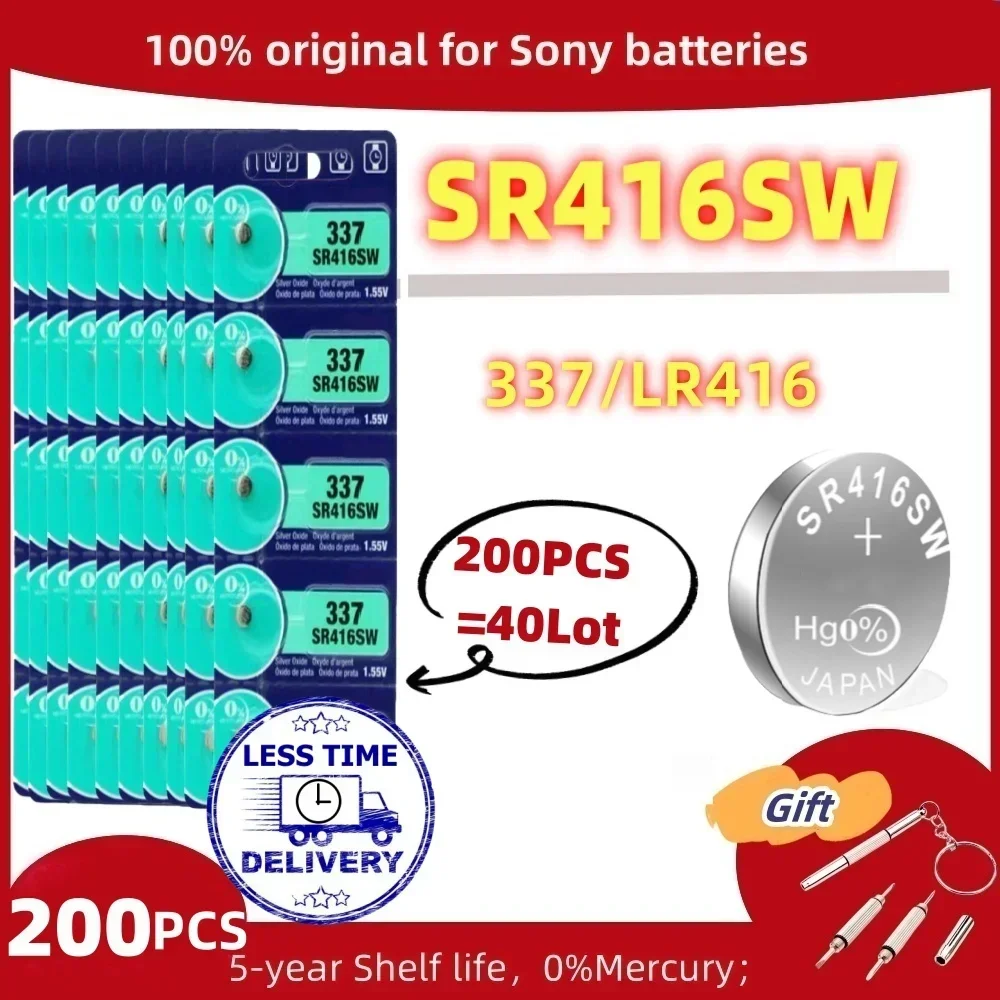 

200 шт. оригинальные батарейки из оксида серебра для SONY 337 AG6 LR416 SR416SW, новинка, батарейки для наушников и часов швейцарского производства