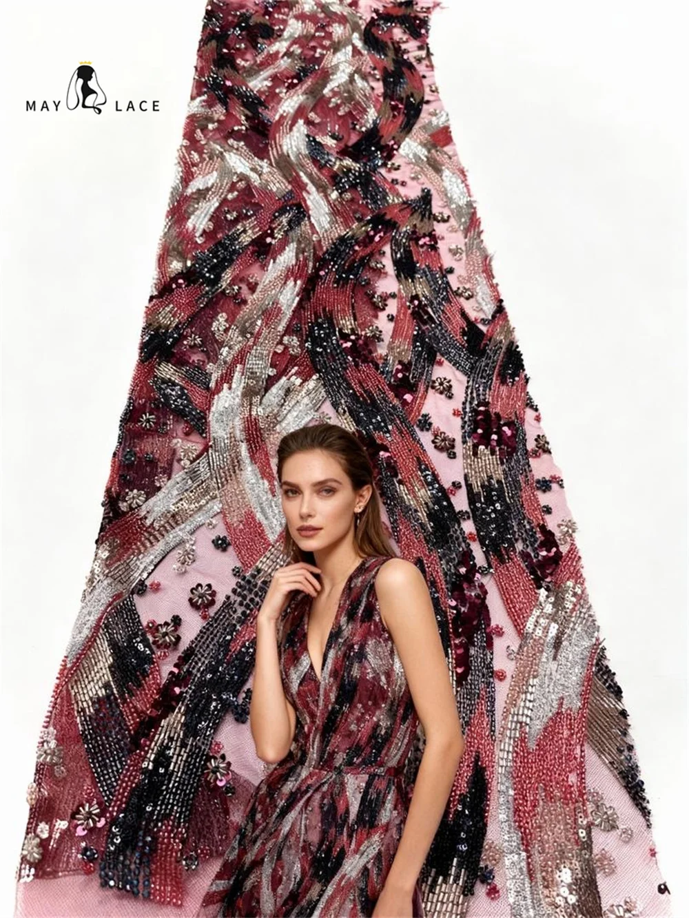 

African Nigerian Tulle Sewing Lace Fabric Beaded Embroidery Dresses Sequins 2025 High Quality Latest Women Party Wedding 5Yards