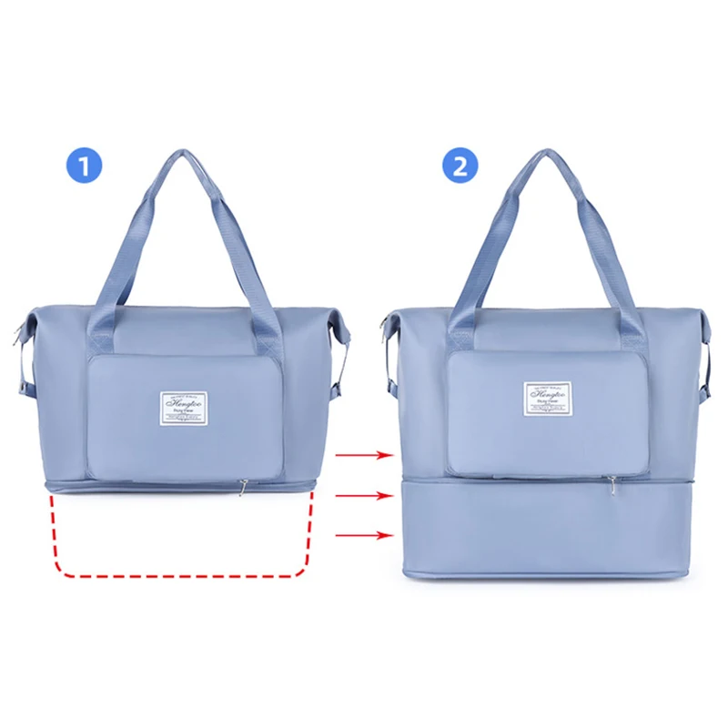 Foldable Travel Bags Oxford Cloth Waterproof Large Capacity Extensible Travel Handbag Unisex Oxford Gym Tote Dry-wet Separation