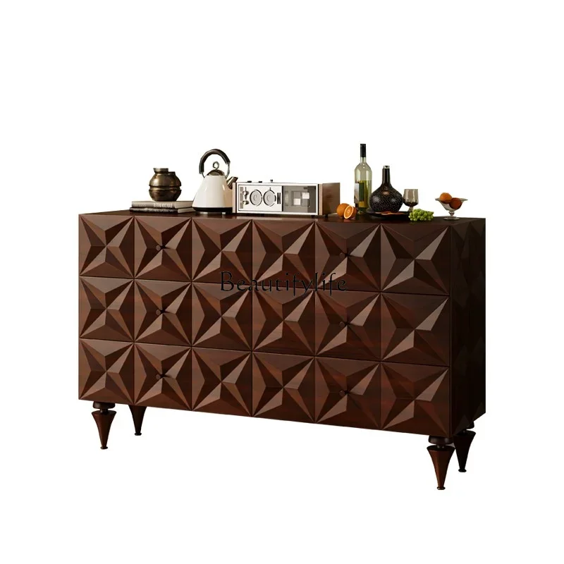 

FG10Medieval style bucket cabinet solid wood storage retro rhombus carved bucket cabinet side cabinet